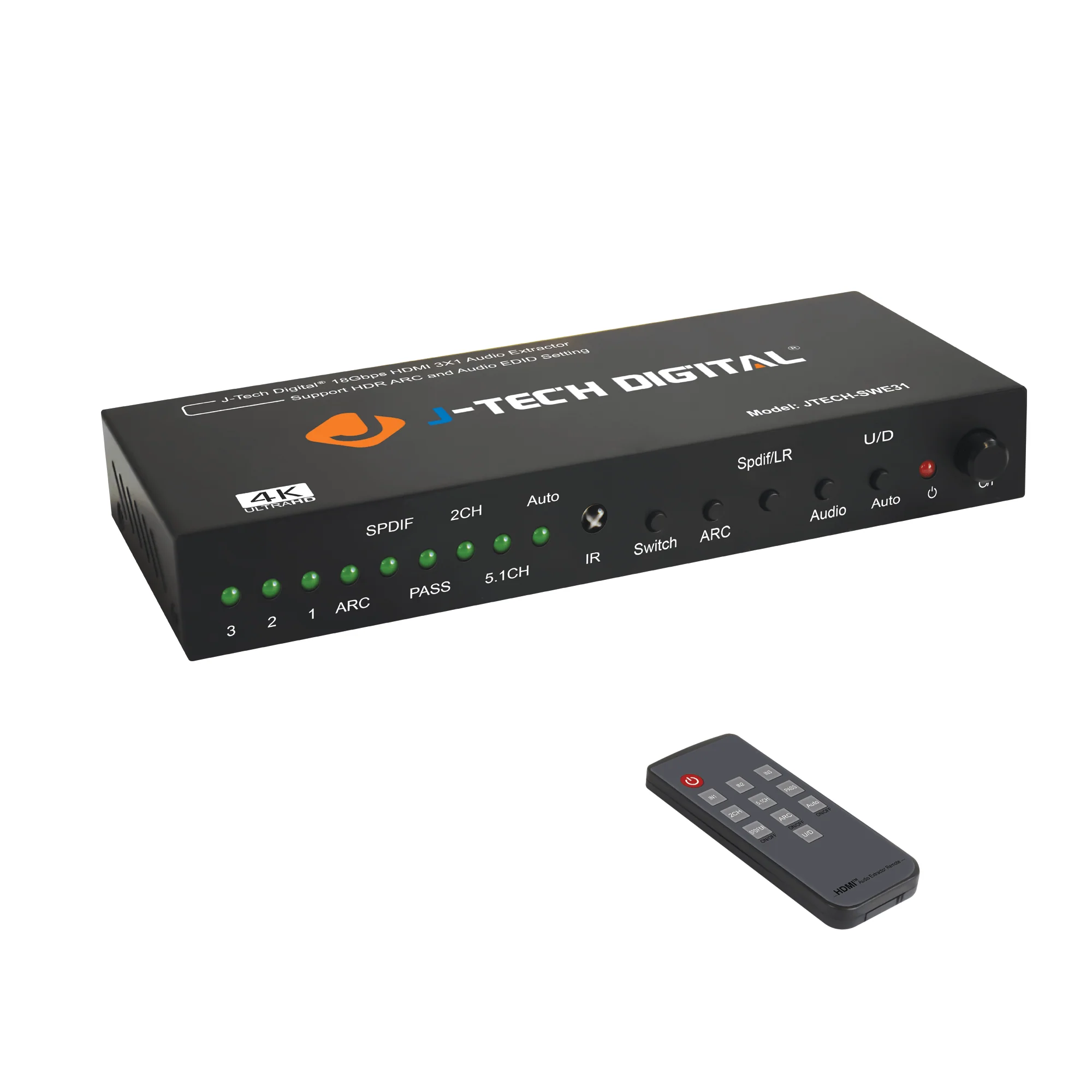 [Discontinued] HDMI Audio Extractor 4K with ARC 3X1 Switcher SPDIF + 3.5mm Audio Outputs [JTECH-SWE31]
