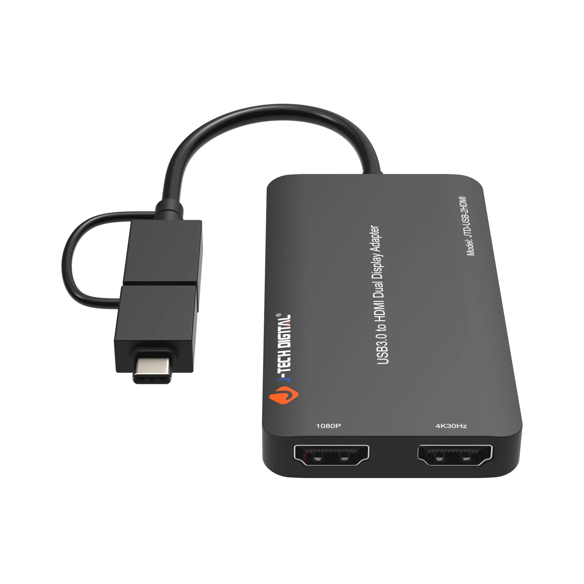 USB Type-A/C to Dual HDMI Display Adapter – 4K 30Hz and 1080P 60Hz, Multi-Display Support