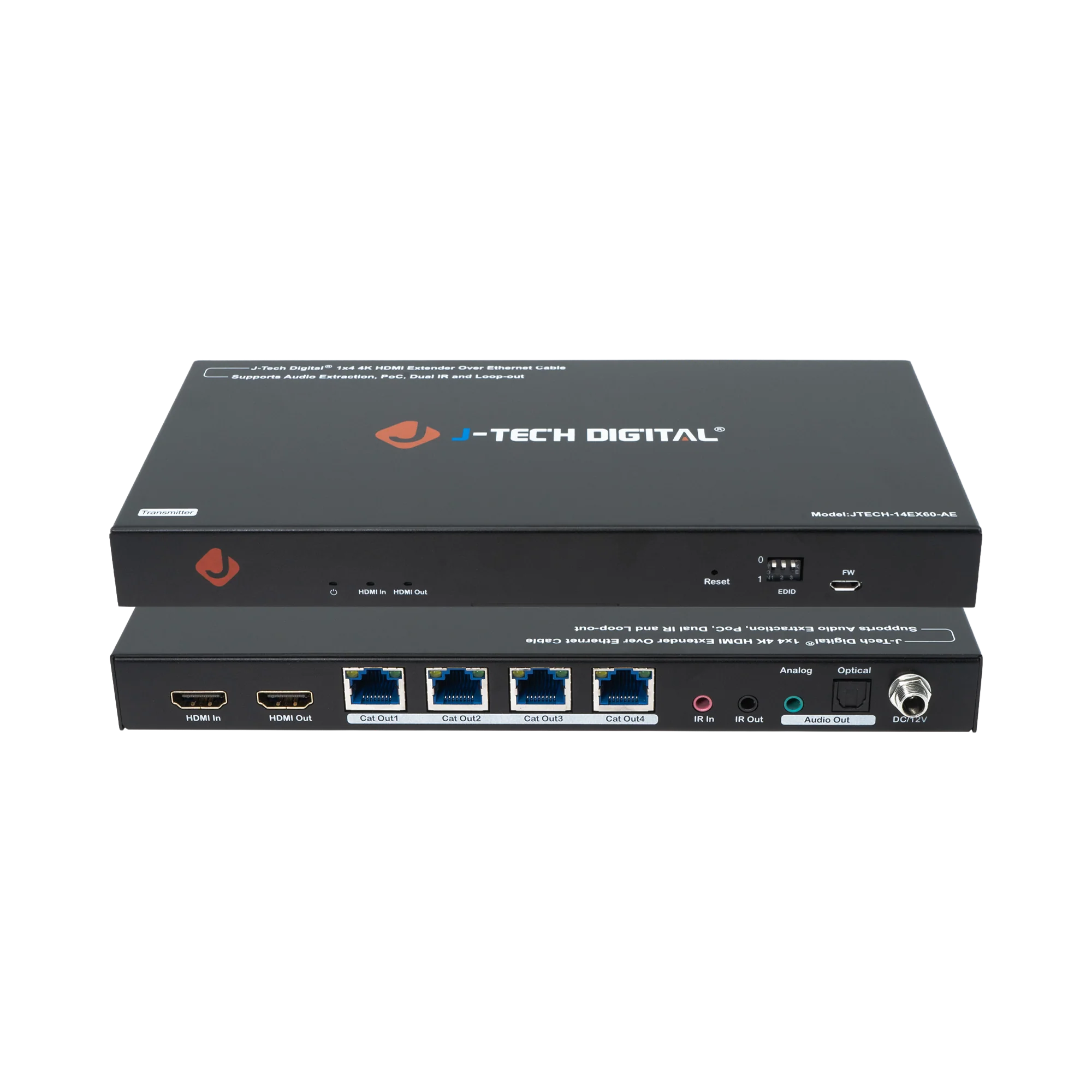 4K 60Hz 1x4 HDMI Extender Splitter Over Ethernet w/ Audio Extraction, PoC, 4K Downscaling - Image 3