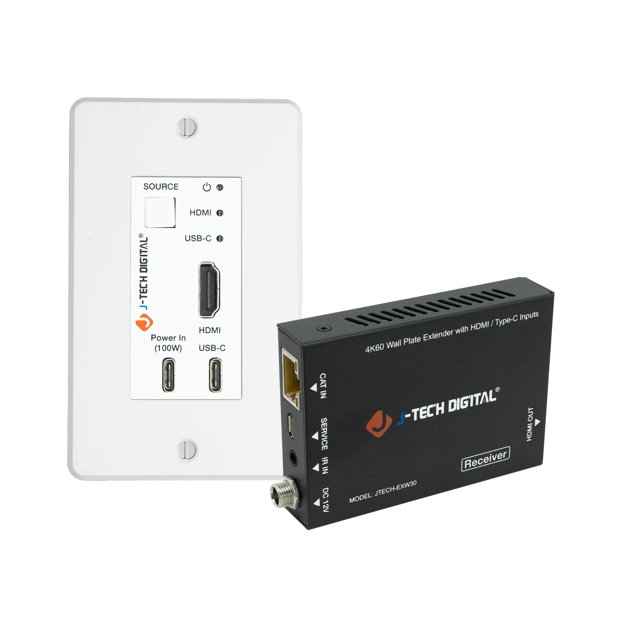 4K 60Hz HDMI Input Wall Plate Extender Over Ethernet with HDMI/USB-C Inputs and USB-C Charging Port