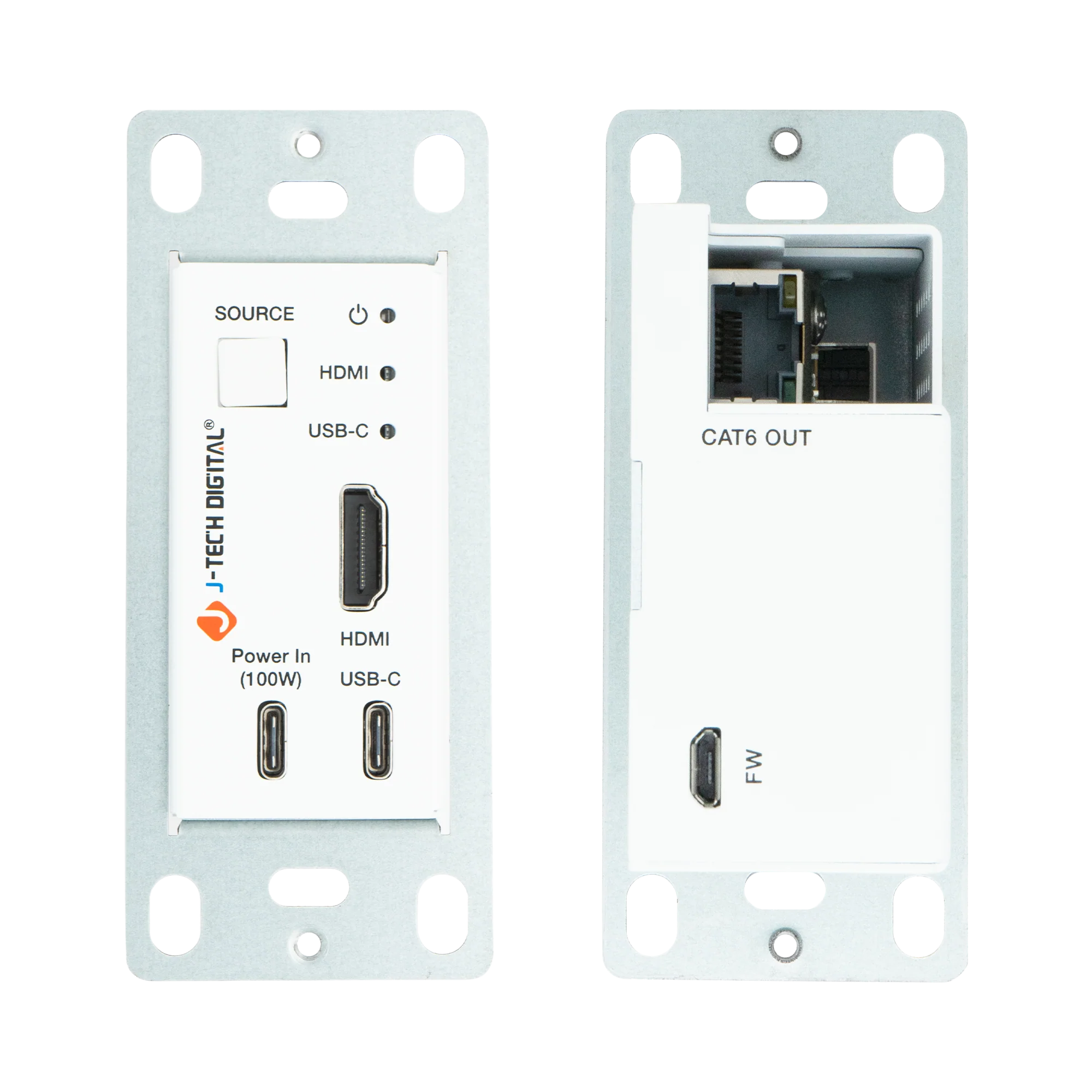 4K 60Hz HDMI Input Wall Plate Extender Over Ethernet with HDMI/USB-C Inputs and USB-C Charging Port - Image 2
