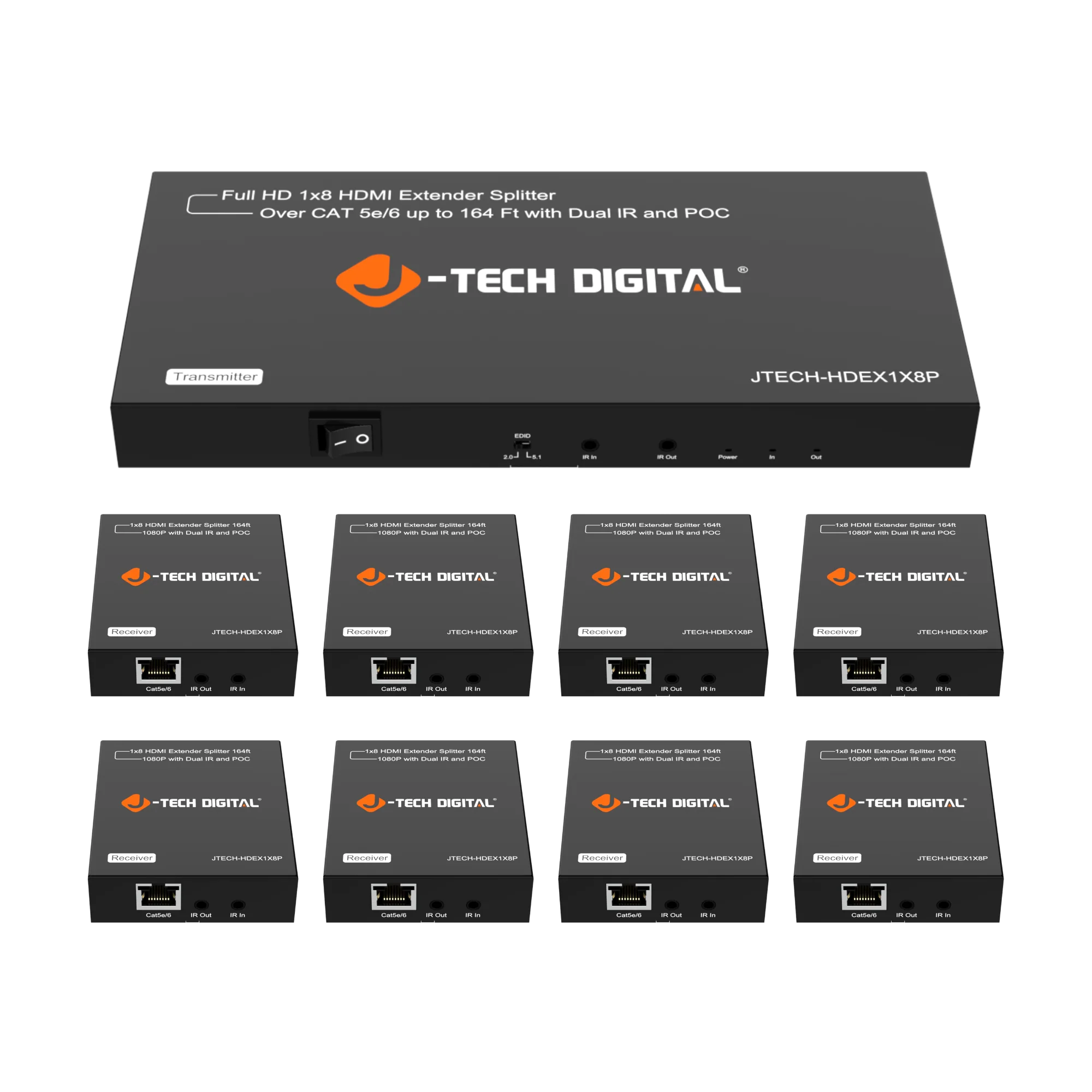 1080P 60Hz 1x8 HDMI Extender Over Ethernet (164ft.)